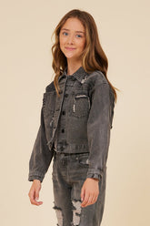 RHINESTONE FRINGE BLACK DENIM JACKET | Vintage Havana Clothing