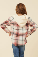 Burgundy Plaid and Grey Button Up Hoodie | Vintage Havana Clothing