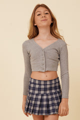Classic Grey Ribbed Snap Button Cardigan | Vintage Havana Clothing