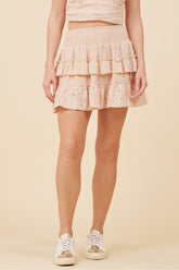Washed Nude Gauze Eyelet Embroidered Skirt | Vintage Havana Clothing