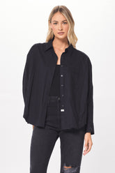 Black Poplin Shirting w/ Rhinestones | Vintage Havana Clothing