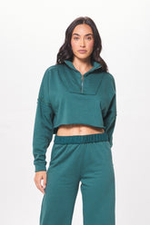 Hunter Green Fleece Quarter Zip w/ Raw Edge | Vintage Havana Clothing