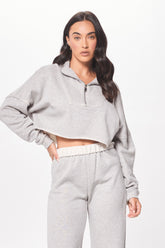 Hunter Grey Fleece Quarter Zip w/ Raw Edge | Vintage Havana Clothing