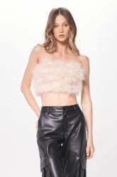 Beige Feather Crop Top | Vintage Havana Clothing
