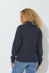 Black "Bonjour" Quarter Pigment Dyed Zip Sweatshirt | Vintage Havana Clothing