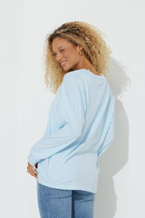 Sky Blue "Bonjour" Pigment Dyed Long Sleeve Tee | Vintage Havana Clothing