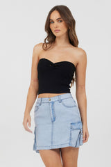 Black Rib Knit Twist Front Tube Top | Vintage Havana Clothing