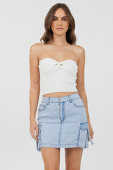 White Rib Knit Twist Front Tube Top | Vintage Havana Clothing