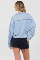 Washed Denim Tencel Cropped Button Up | Vintage Havana Clothing