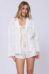 White Cotton Relaxed Blazer | Vintage Havana Clothing