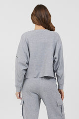 Heather Grey Bounded Textured Jersey Utility Crewneck | Vintage Havana Clothing