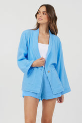 Ocean Blue Washed Gauze Blazer | Vintage Havana Clothing
