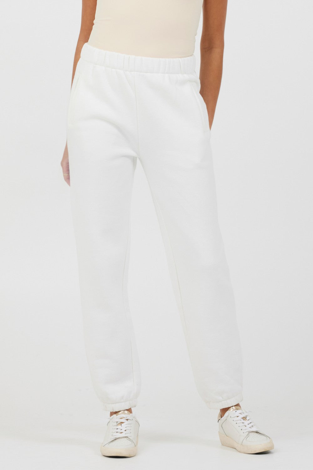 White Essentials Fleece Joggers | Vintage Havana Clothing