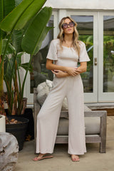 Heather Oatmeal Drapey Knit Cut Out Pants | Vintage Havana Clothing