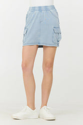 Washed Denim Terry Fleece Cargo Skirt | Vintage Havana Clothing