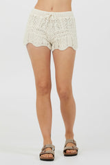 Ivory Crochet Knit Scallop Edge Shorts | Vintage Havana Clothing