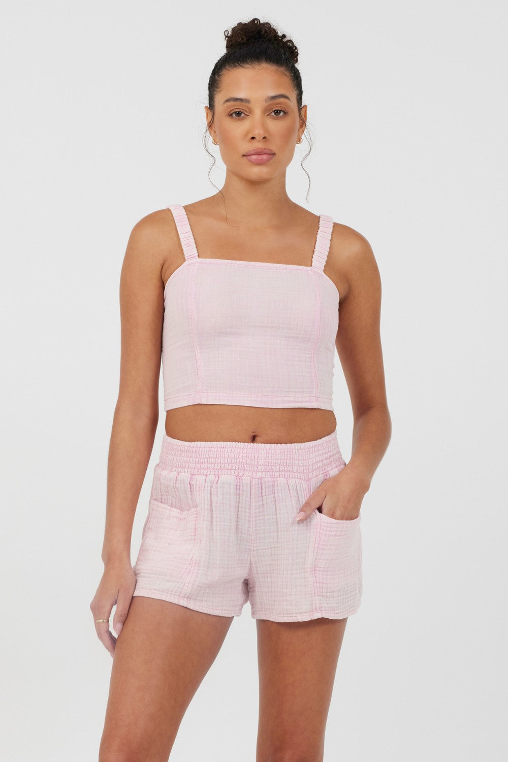 Washed Pink Gauze Cropped Tank | Vintage Havana Clothing