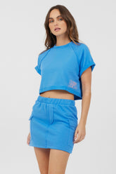 Azure Blue Fleece Tee w/ Print | Vintage Havana Clothing