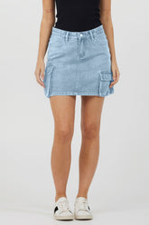 Light Wash Denim Cargo Skirt | Vintage Havana Clothing
