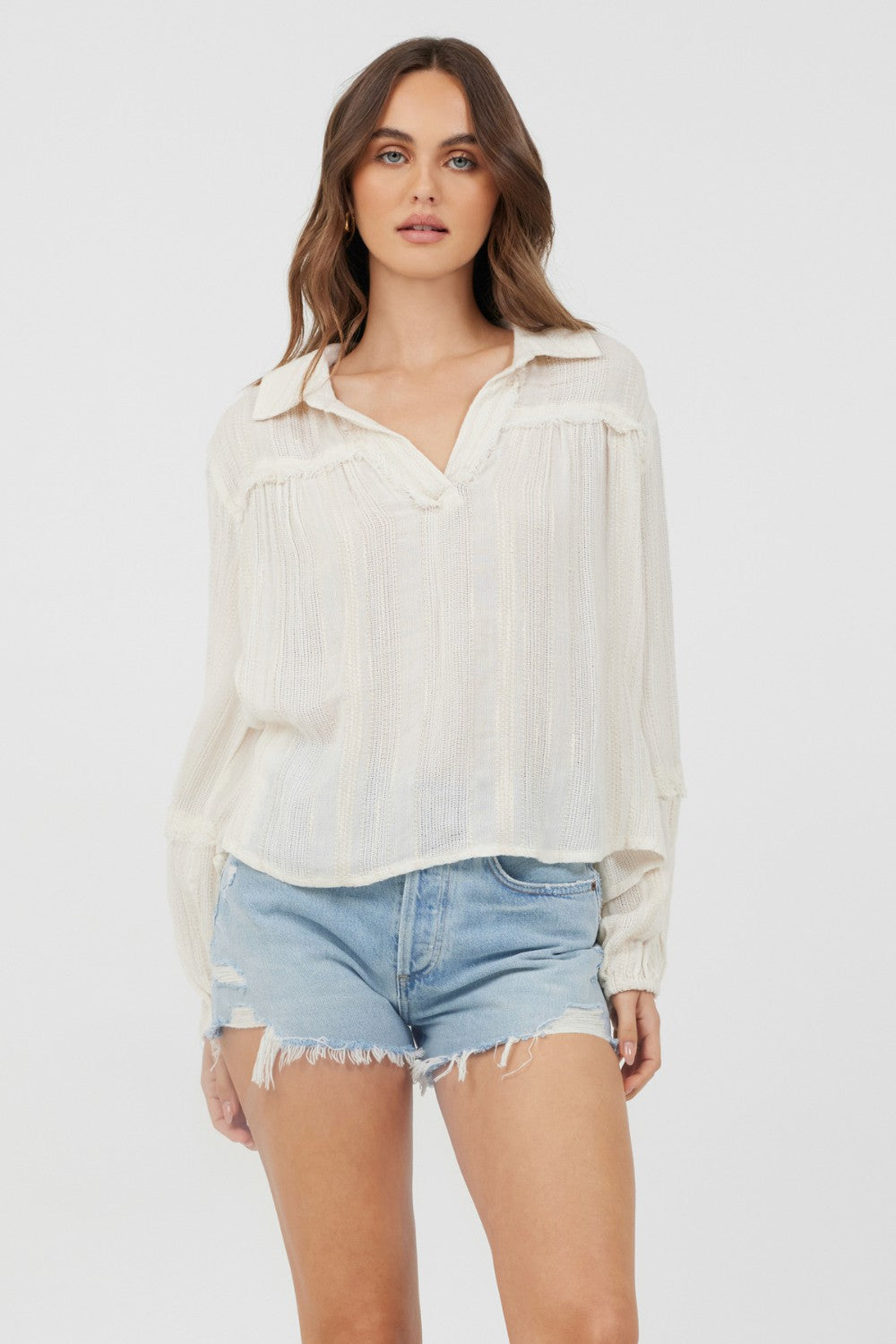 Ivory Multi Texture Polo Blouse | Vintage Havana Clothing