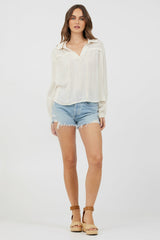 Ivory Multi Texture Polo Blouse | Vintage Havana Clothing