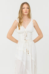 Clean White Rayon Crinkle Flutter Sleeve Top | Vintage Havana Clothing