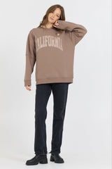 Taupe W/ Rose Gold Garment Dye Fleece Crew W/ Glitter Print | Vintage Havana Clothing