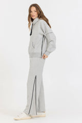 Pure Grey Contrast Black Zipper Hoodie | Vintage Havana Clothing