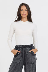 Pale Ivory Seamless Mock Neck Top | Vintage Havana Clothing