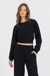 Black Brushed Fleece Corset Crew | Vintage Havana Clothing