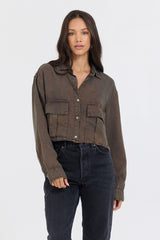 Brown Cropped Pocket Detail Shirt | Vintage Havana Clothing