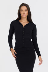Black Slim Fit Knit Button Down | Vintage Havana Clothing