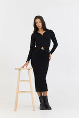 Black Slim Fit Knit Button Down | Vintage Havana Clothing