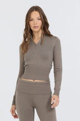 Olive Grey Slim Fit Knit Quarter Zip | Vintage Havana Clothing