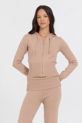 Salted Caramel Slim Fit Knit Zip Up | Vintage Havana Clothing
