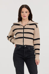 Puddle W/ Black Stripe Double Zip Sweater | Vintage Havana Clothing