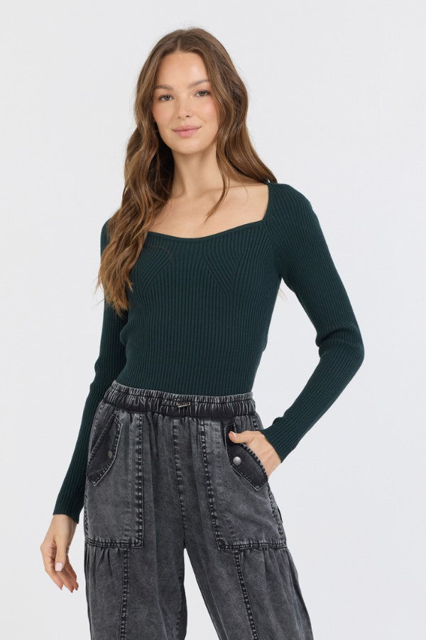 Black Rib Knit Long Sleeve Top | Vintage Havana Clothing