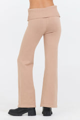 Salted Caramel Slim Fit Knit Fold Over Flare Pant | Vintage Havana Clothing