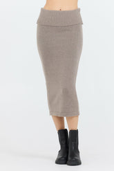Stone Grey Knit Midi Skirt | Vintage Havana Clothing