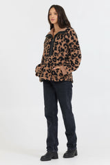 Leopard Print Sherpa Quarter Zip | Vintage Havana Clothing