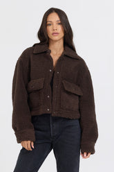Espresso Sherpa Jacket W/ Quilted Pockets | Vintage Havana Clothing