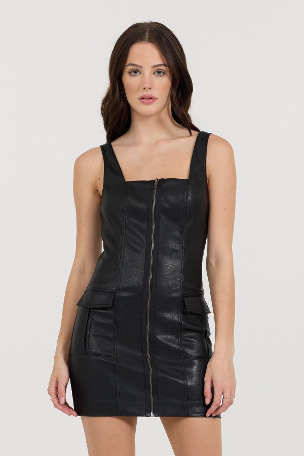 Black Leather Zip Front Dress | Vintage Havana Clothing