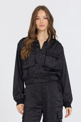 Black Heavy Satin Bomber | Vintage Havana Clothing