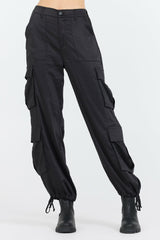 Black Heavy Satin Cargo Pants | Vintage Havana Clothing