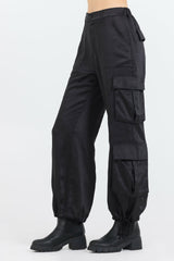 Black Heavy Satin Cargo Pants | Vintage Havana Clothing