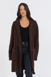 Deep Brown Sweater Mid Length Coat | Vintage Havana Clothing