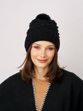 TURN UP POMPOM HAT - BLACK | Vintage Havana Accessories