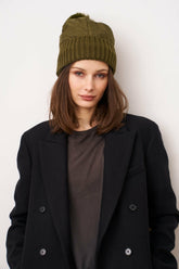 PUFFER POMPOM HAT - OLIVE | Vintage Havana Accessories