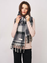 CHECK BRUSH TASSEL SCARF - BLACK | Vintage Havana Accessories