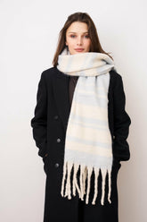 STRIPE BRUSH TASSEL SCARF - BLUE | Vintage Havana Accessories